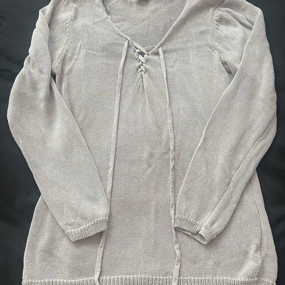 grey mesh lace up sweater